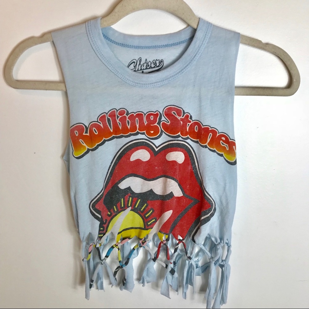 Custom Rolling Stones Woven Fringe Cropped Tank